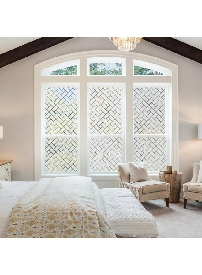 غشاء نافذة منقوش للخصوصية، غشاء زجاجي مزخرف للحماية من اشعة الشمس، غشاء الكتروستاتيكي سهل الاستخدام بالماء 2 متر × 45 سم، نافذة قابلة للازالة للمكتب والحمام والمطبخ وغرفة النوم (شكل 7) - Image 5